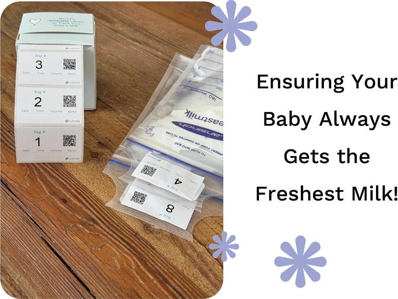 Cubtale Smart Milk Bag Labels – Breast Milk Expiration, Inventory & Storage Tracking with QR Code – Caregiver Access to Breastfeeding Details – 500 Consecutively Numbered Self-Adhesive Labels - Image 1
